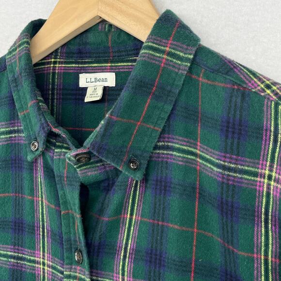 L.L. Bean Tops - LL BEAN Shirt Womens M Flannel Scotch Plaid Button Up Long Sleeve Cotton Green